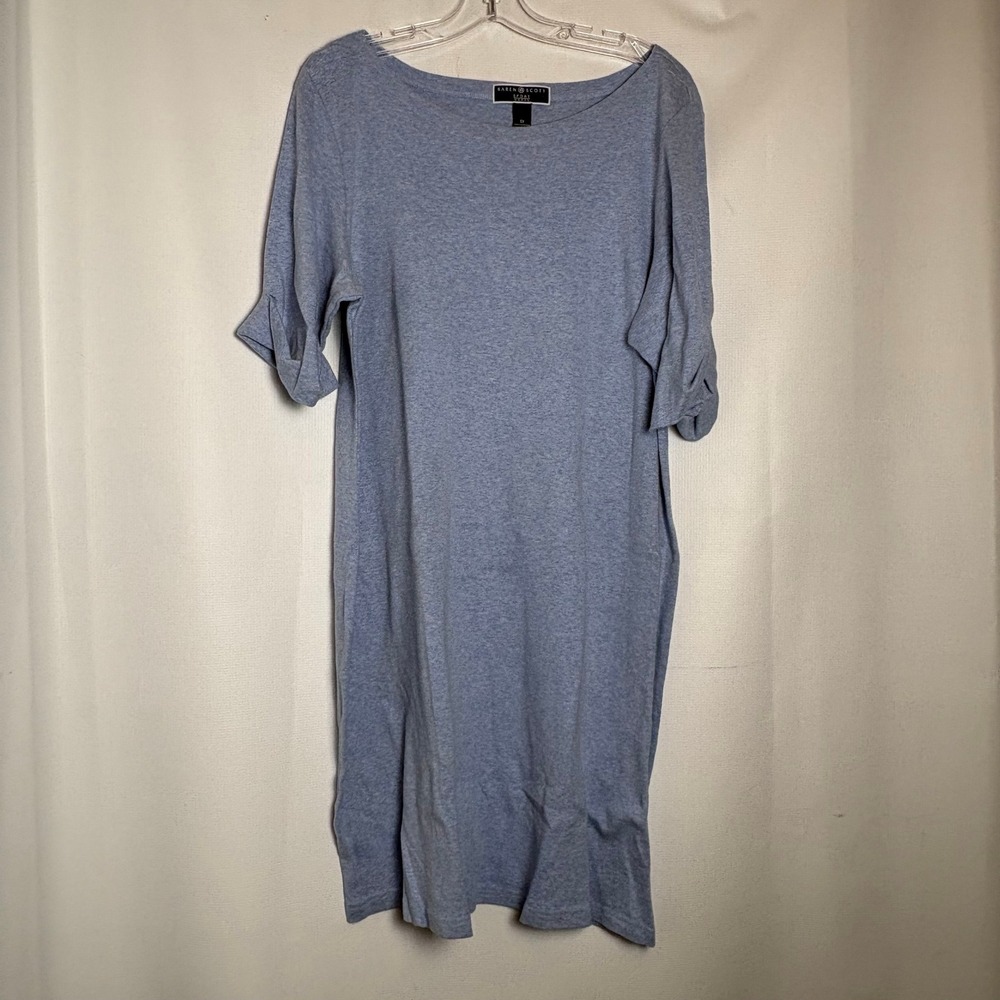 Karen Scott Sport Women 1X Heather Blue 100% Cotton Cuffed Sleeve T-Shirt Dress